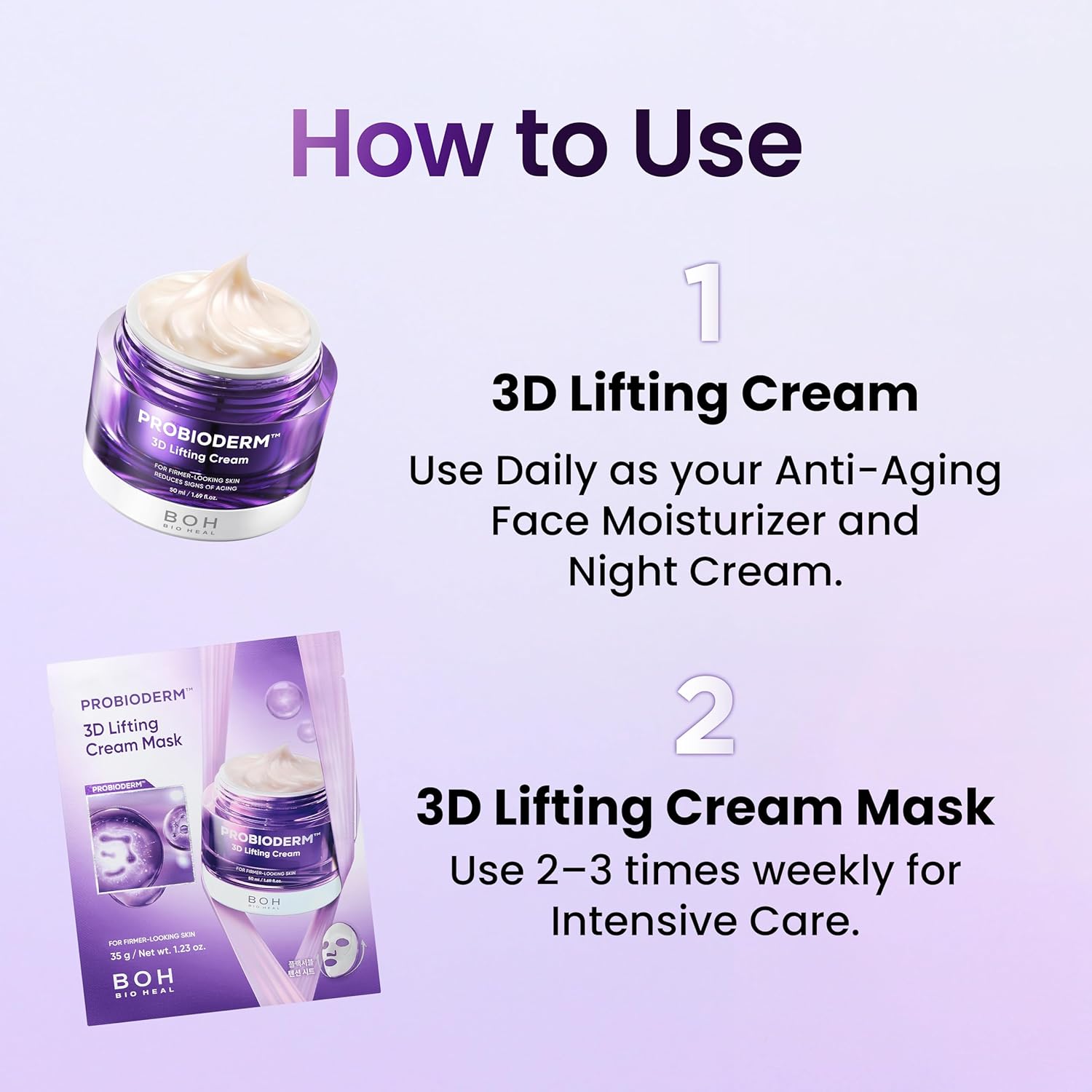 BIOHEAL BOH PROBIODERM™ 3D Lifting Cream Double Set + Cream Masks | Korean Anti-Aging Face Cream for Wrinkles & Skin Firming | Peptide Face Mask for Jawline Lift | Skincare Gift Set for Women & Men