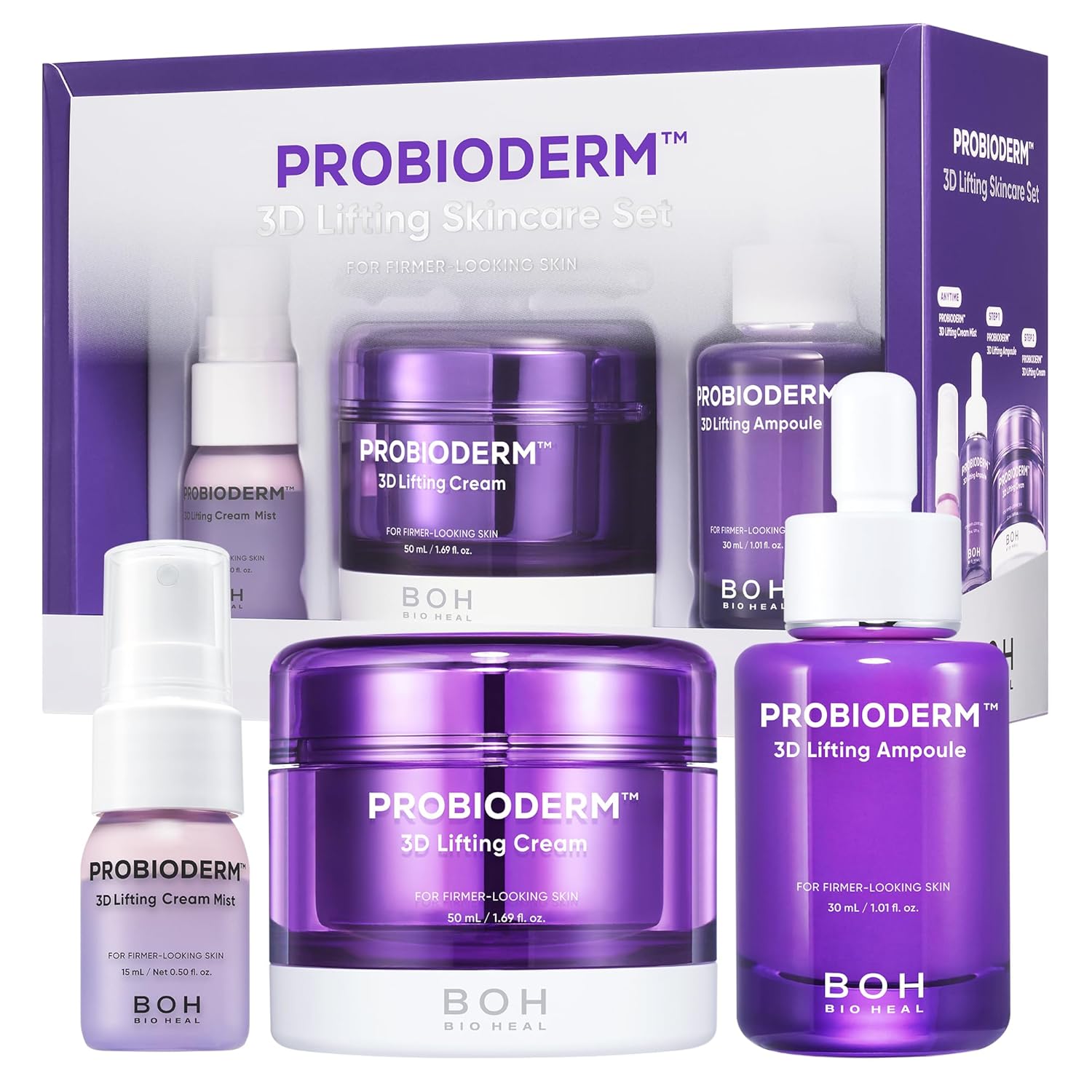 BIOHEAL BOH Probioderm 3D Lifting Skincare Set | Cardi B's Korean Night Cream, Serum & Face Mist for Lifting & Firming | Perfect Anti-Aging Routine for Dry, Dull, Saggy Skin | Mother’s Day Gift